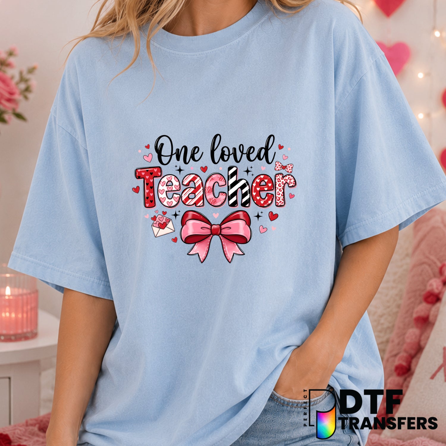 ONE LOVED TEACHER – Valentine's Day DTF Transfer (view 1 of 2) – by Perfect DTF Transfers – Premade DTF Transfers – Valent...