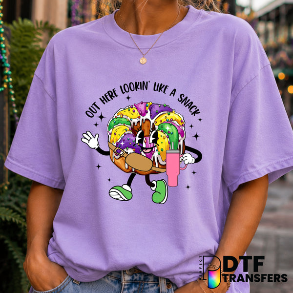 Out Here Lookin' Like a Snack King Cake – Mardi Gras DTF Transfer (view 2 of 2) – by Perfect DTF Transfers – Premade DTF T...