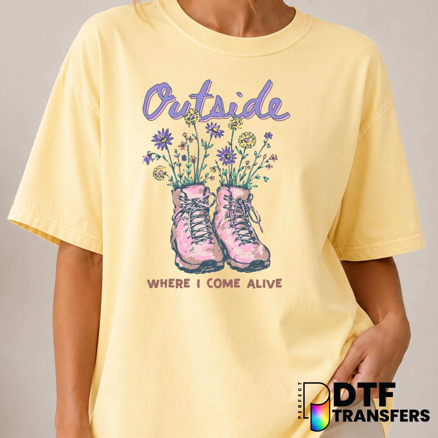 OUTSIDE IS WHERE I COME ALIVE – Hiking DTF Transfer (view 1 of 2) – by Perfect DTF Transfers – Premade DTF Transfers – Hik...
