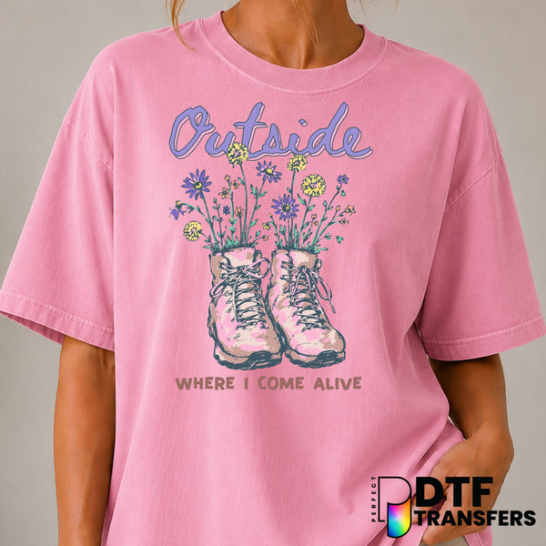 OUTSIDE IS WHERE I COME ALIVE – Hiking DTF Transfer (view 2 of 2) – by Perfect DTF Transfers – Premade DTF Transfers – Hik...