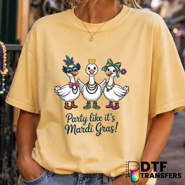 Party Like It's Mardi Gras Silly Goose – DTF Transfer (view 2 of 2) – by Perfect DTF Transfers – Premade DTF Transfers – M...