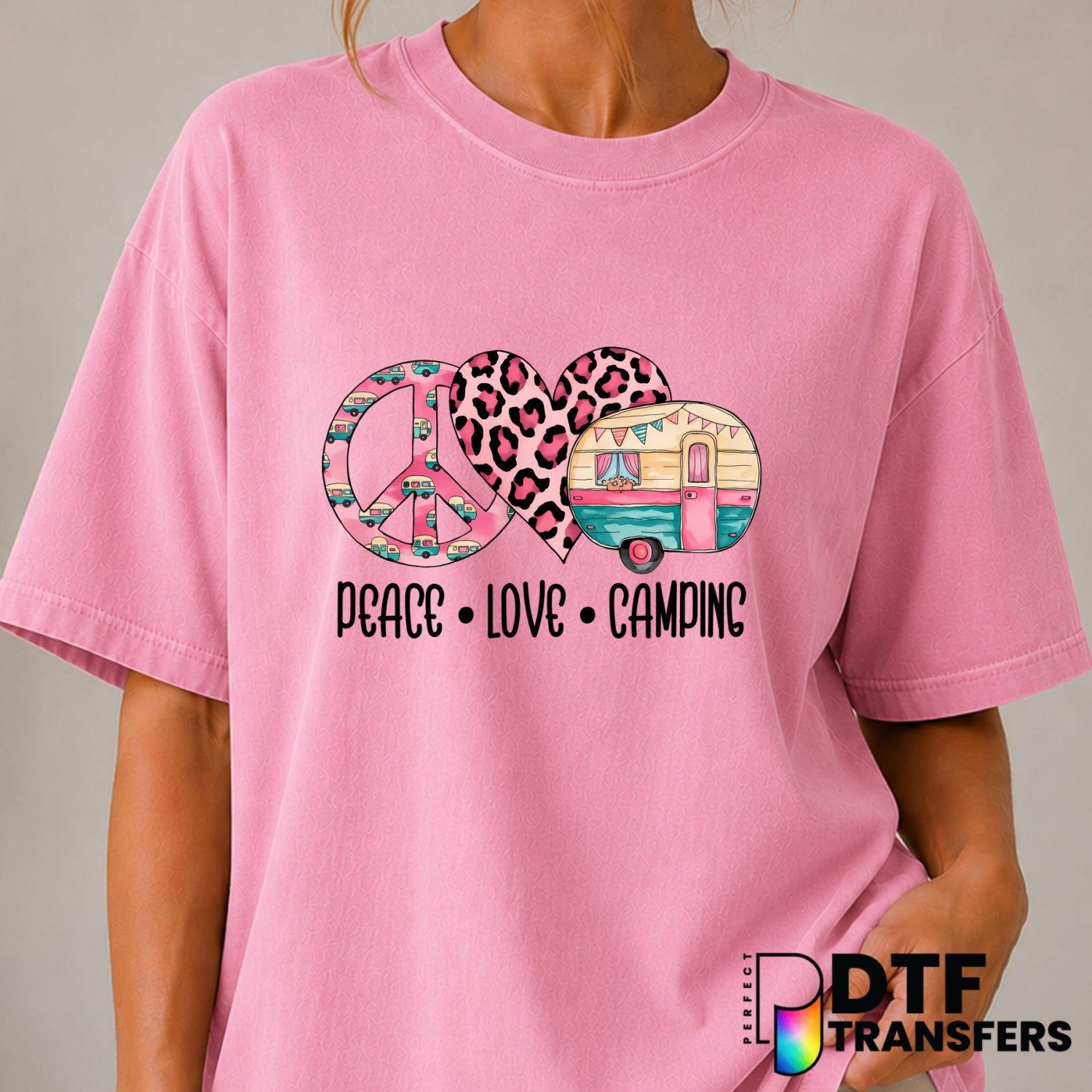Peace Love Camping – Camping DTF Transfer (view 2 of 2) – by Perfect DTF Transfers – Premade DTF Transfers – Camping, Outdoor