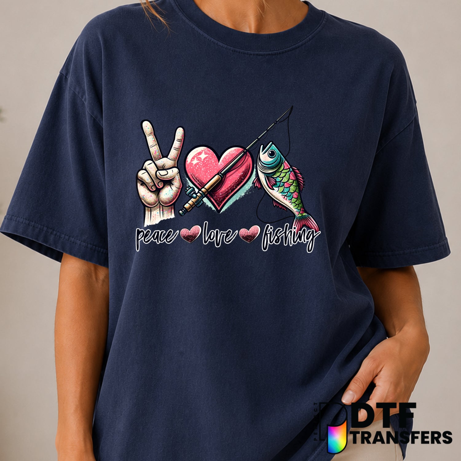 Peace Love Fishing – Fishing DTF Transfer (view 1 of 2) – by Perfect DTF Transfers – Premade DTF Transfers – Fishing, Outdoor
