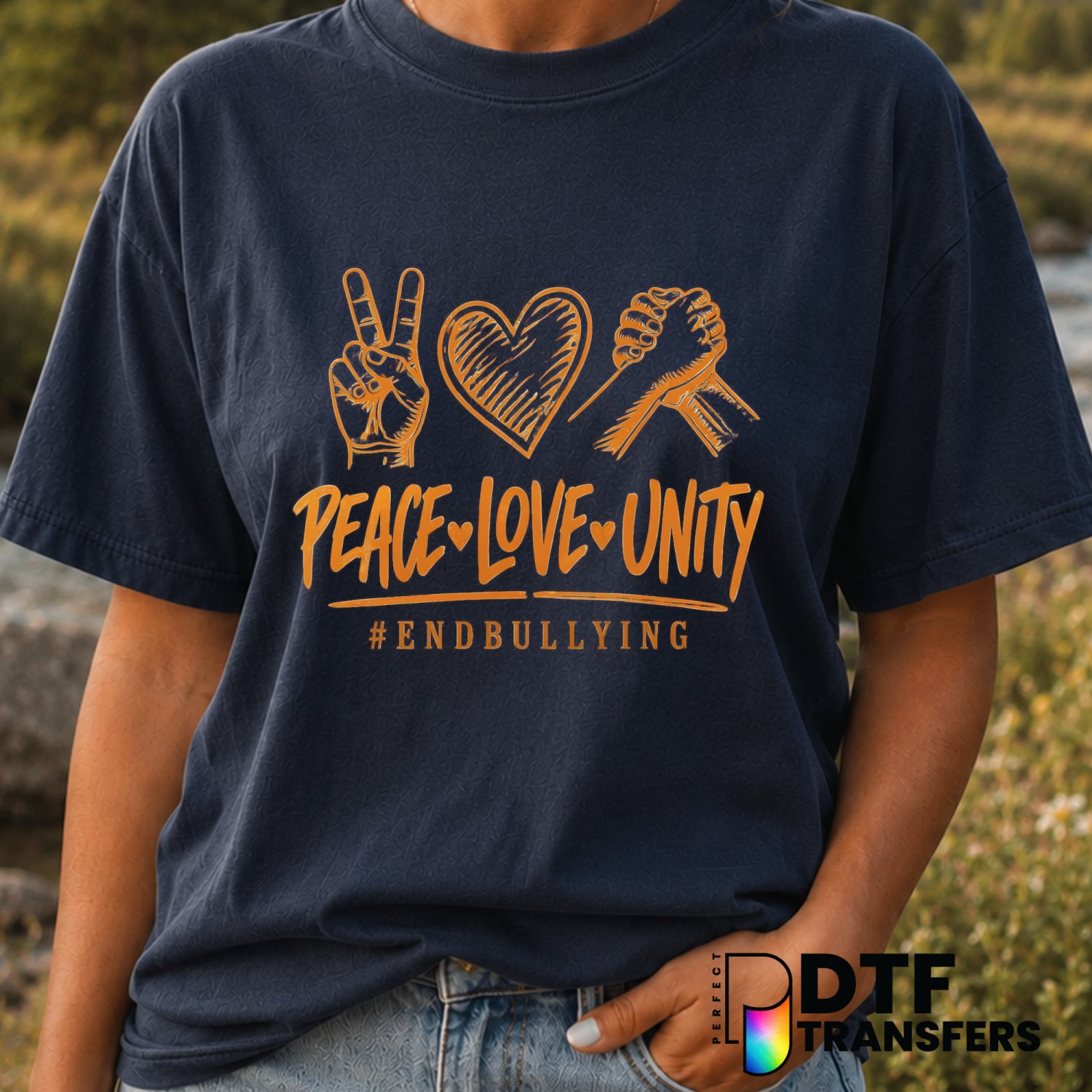 PEACE LOVE UNITY END BULLYING – Anti-Bullying DTF Transfer (view 1 of 2) – by Perfect DTF Transfers – Premade DTF Transfer...
