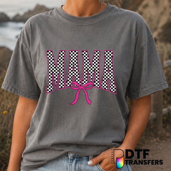 Pink Checkered Mama Arch – Mother's Day DTF Transfer (view 1 of 2) – by Perfect DTF Transfers – Premade DTF Transfers – Mo...