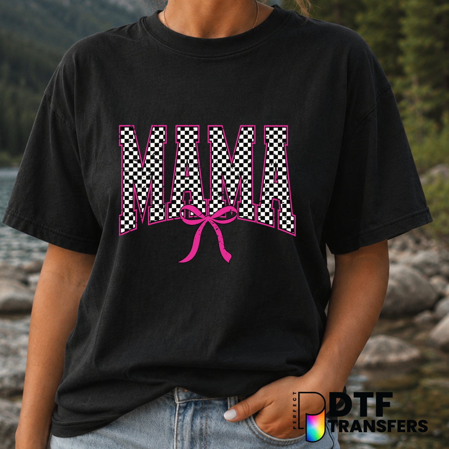 Pink Checkered Mama Arch – Mother's Day DTF Transfer (view 2 of 2) – by Perfect DTF Transfers – Premade DTF Transfers – Mo...