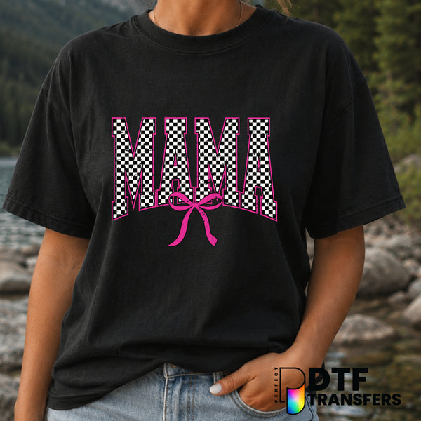 Pink Checkered Mama Arch – Mother's Day DTF Transfer (view 2 of 2) – by Perfect DTF Transfers – Premade DTF Transfers – Mo...