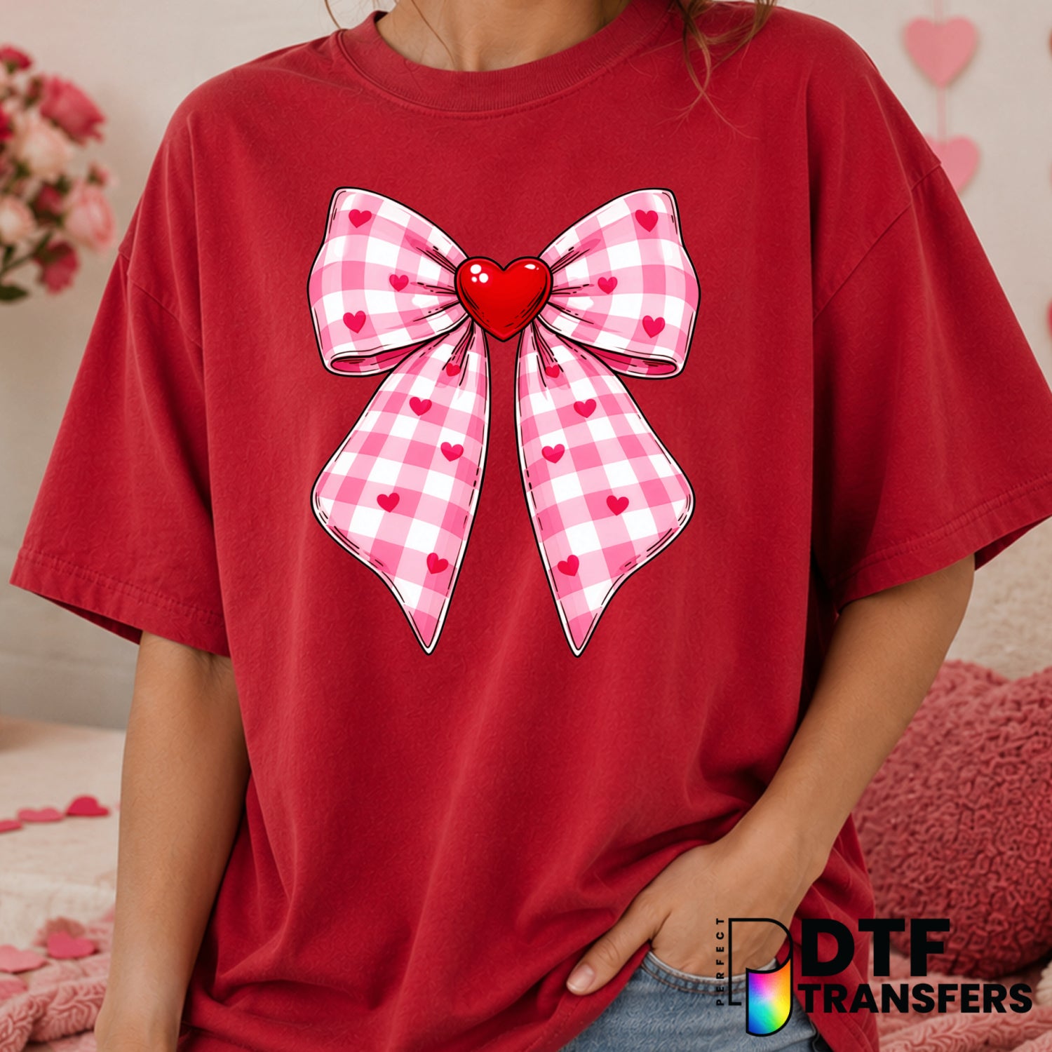 Pink Coquette Plaid Heart – Valentine's Day DTF Transfer (view 2 of 2) – by Perfect DTF Transfers – Premade DTF Transfers...