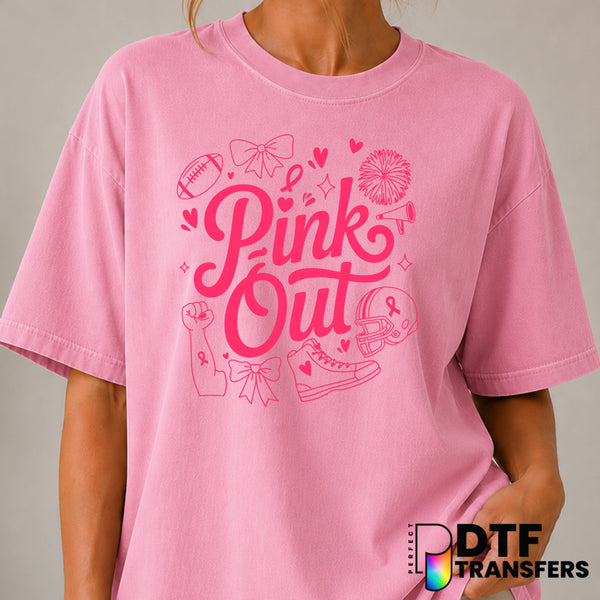 PINK OUT BREAST CANCER FOOTBALL – Cancer Awareness DTF Transfer (view 1 of 2) – by Perfect DTF Transfers – Premade DTF Tra...