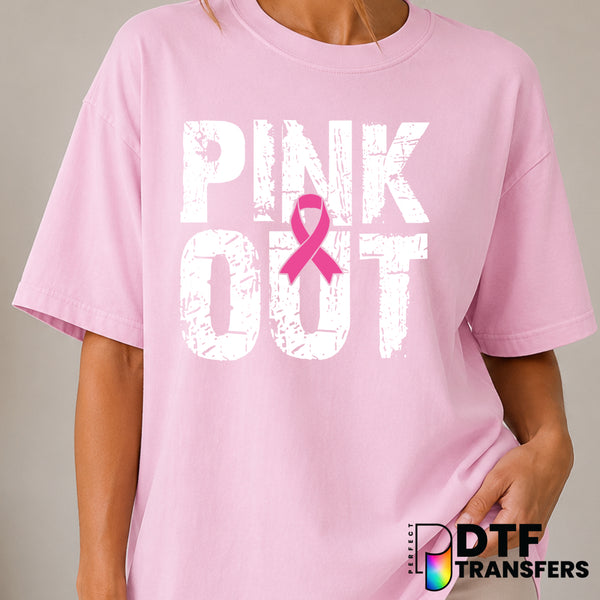 PINK OUT Football Cancer Awareness – DTF Transfer (view 1 of 2) – by Perfect DTF Transfers – Premade DTF Transfers – Cance...