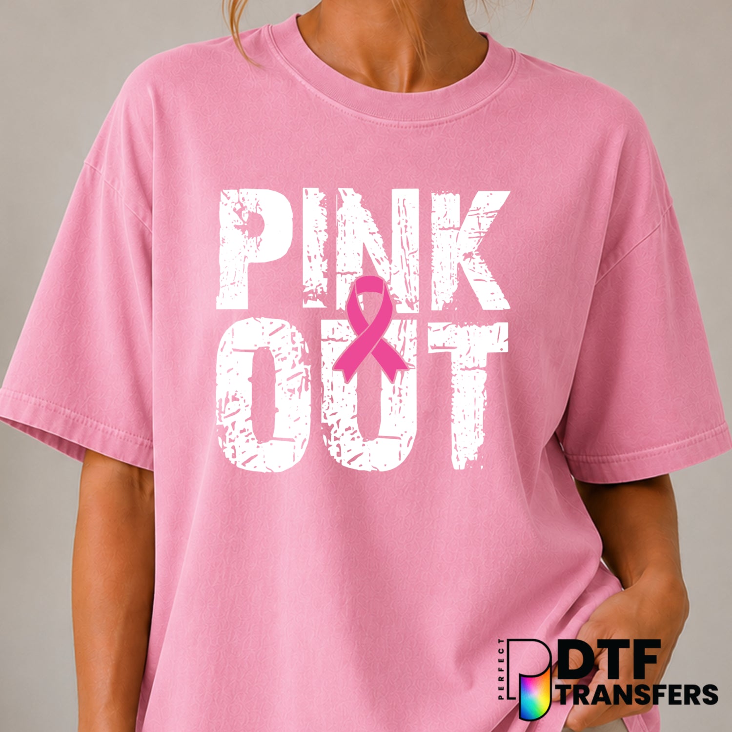 PINK OUT Football Cancer Awareness – DTF Transfer (view 2 of 2) – by Perfect DTF Transfers – Premade DTF Transfers – Cance...