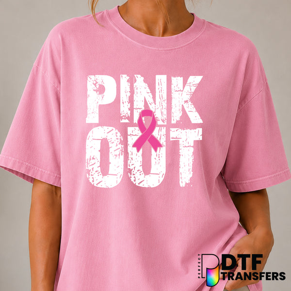 PINK OUT Football Cancer Awareness – DTF Transfer (view 2 of 2) – by Perfect DTF Transfers – Premade DTF Transfers – Cance...