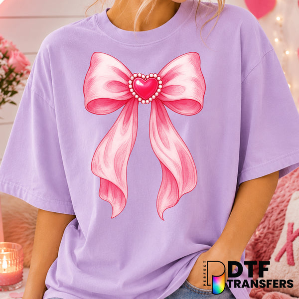 Pink Pearl Heart Coquette Bow – Valentine's Day DTF Transfer (view 2 of 2) – by Perfect DTF Transfers – Premade DTF Transf...