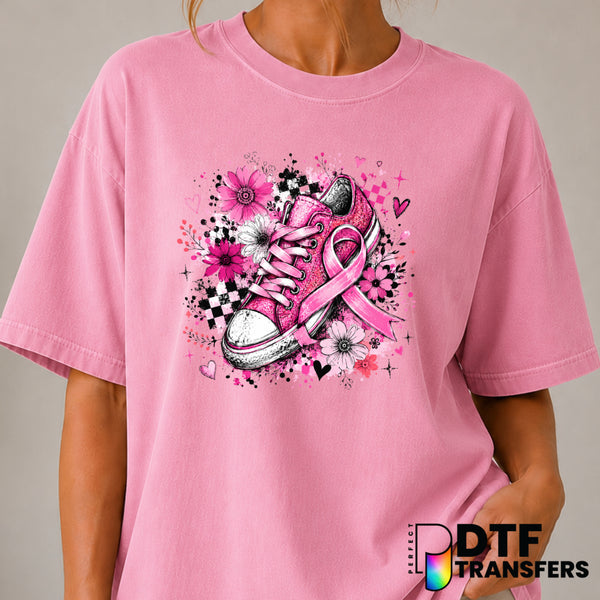 Pink Sparkle Shoe with Ribbon – Cancer Awareness DTF Transfer (view 2 of 2) – by Perfect DTF Transfers – Premade DTF Trans...