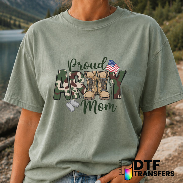 PROUD ARMY MOM – Mother's Day DTF Transfer (view 1 of 2) – by Perfect DTF Transfers – Premade DTF Transfers – Mother's Day...
