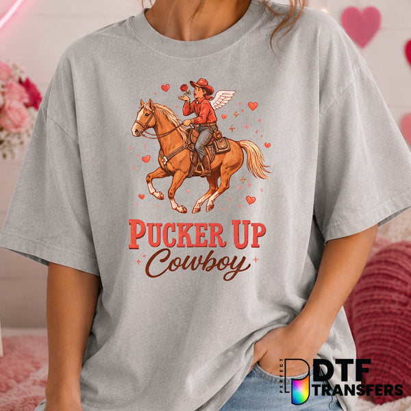 Pucker Up Cowboy – Valentine's Day DTF Transfer (view 1 of 2) – by Perfect DTF Transfers – Premade DTF Transfers – Valenti...