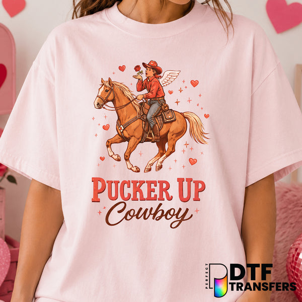 Pucker Up Cowboy – Valentine's Day DTF Transfer (view 2 of 2) – by Perfect DTF Transfers – Premade DTF Transfers – Valenti...
