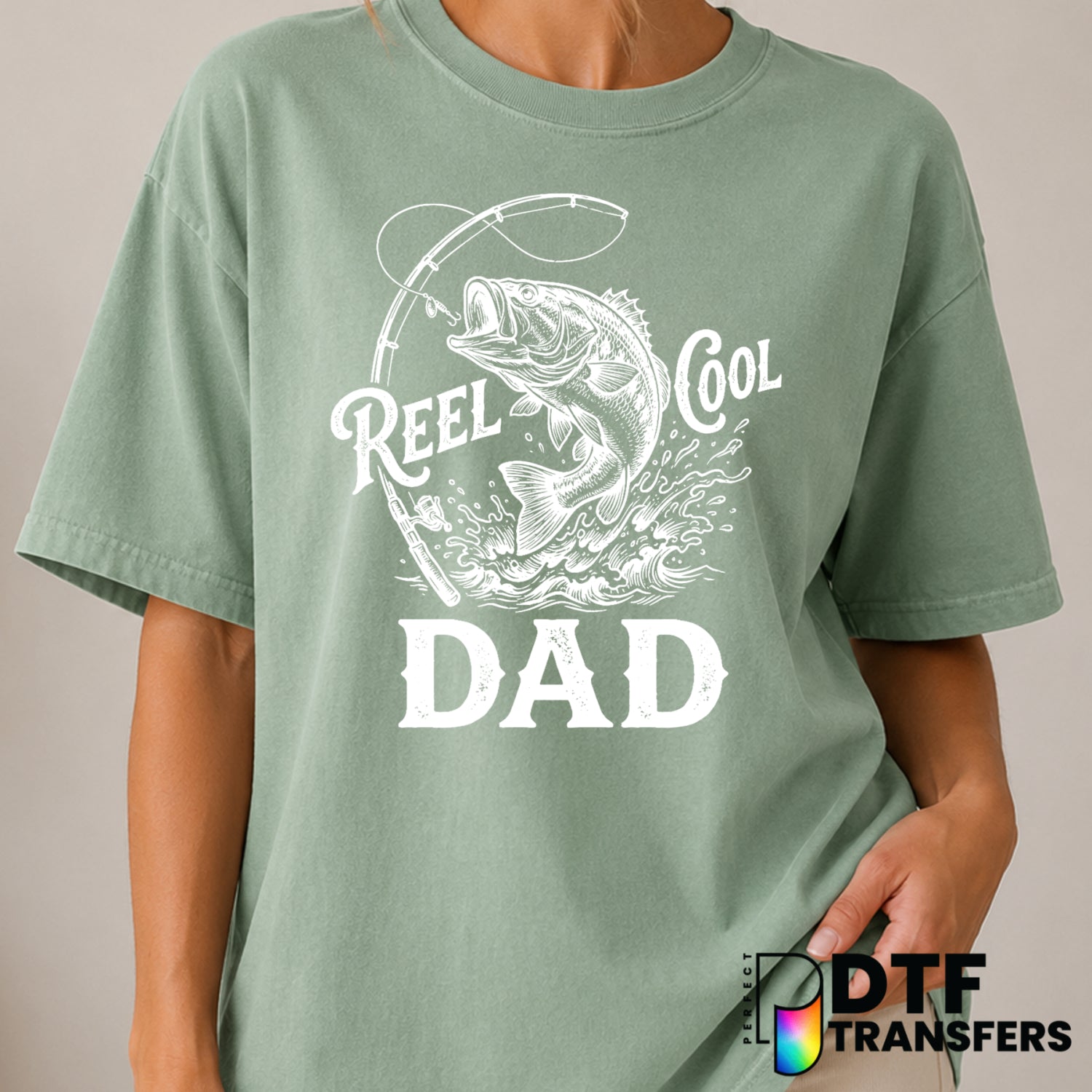 REEL COOL DAD BASS FISHING – DTF Transfer (view 1 of 2) – by Perfect DTF Transfers – Premade DTF Transfers – Fishing, Outdoor