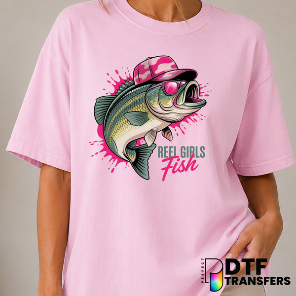 Reel Girls Fish – Fishing DTF Transfer (view 1 of 2) – by Perfect DTF Transfers – Premade DTF Transfers – Fishing, Outdoor