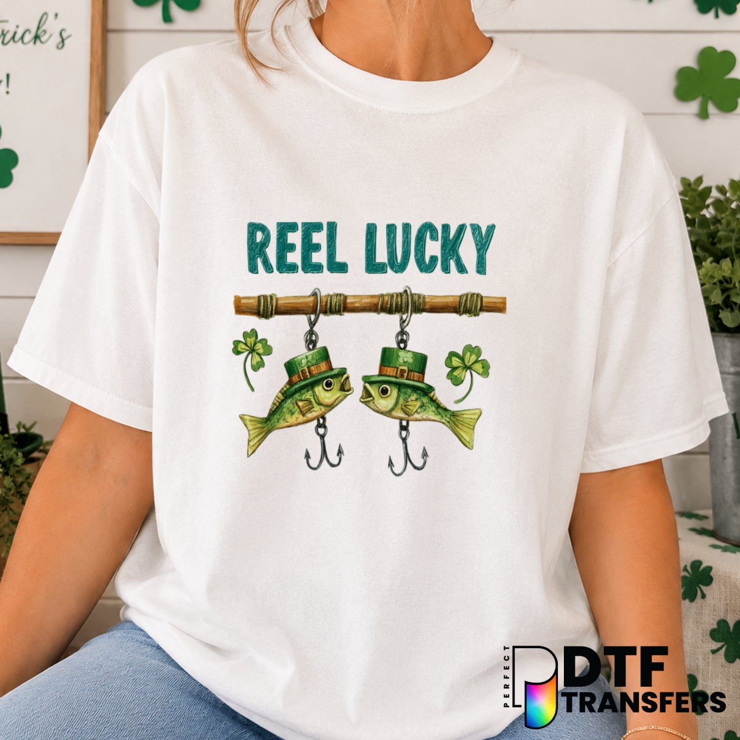 Reel Lucky St. Patrick's Day – DTF Transfer (view 1 of 2) – by Perfect DTF Transfers – Premade DTF Transfers – St. Patrick...