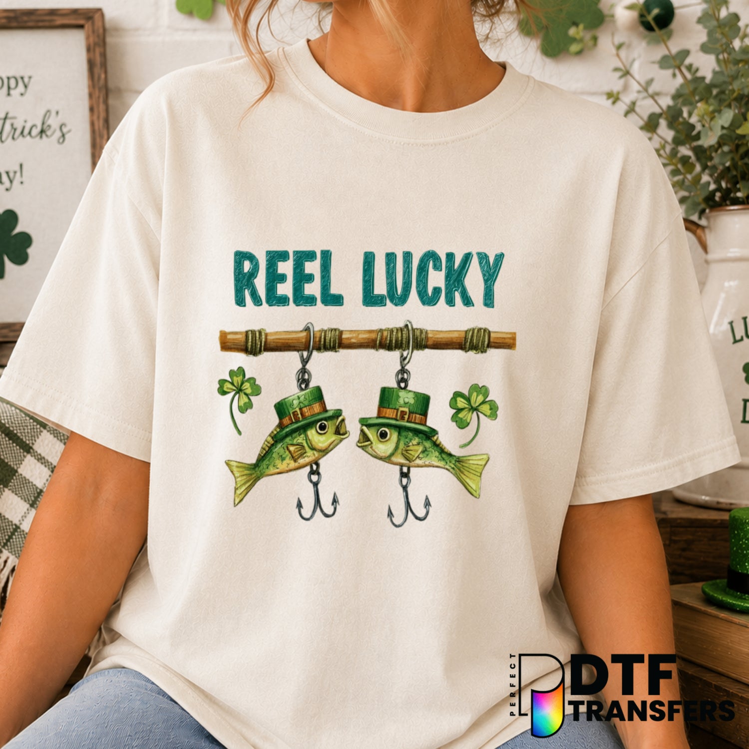 Reel Lucky St. Patrick's Day – DTF Transfer (view 2 of 2) – by Perfect DTF Transfers – Premade DTF Transfers – St. Patrick...