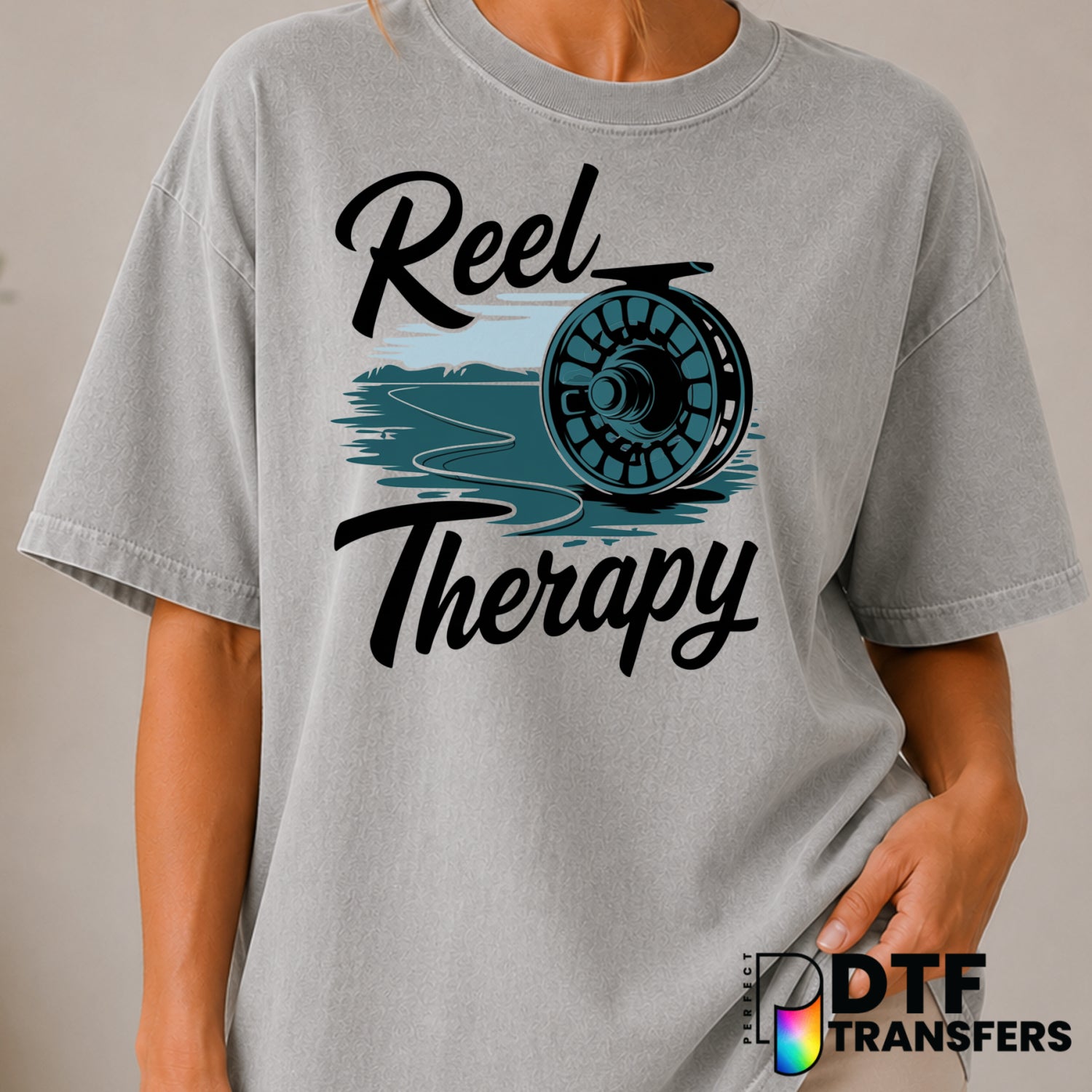 Reel Therapy – Fishing DTF Transfer (view 1 of 2) – by Perfect DTF Transfers – Premade DTF Transfers – Fishing, Outdoor