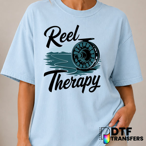 Reel Therapy – Fishing DTF Transfer (view 2 of 2) – by Perfect DTF Transfers – Premade DTF Transfers – Fishing, Outdoor