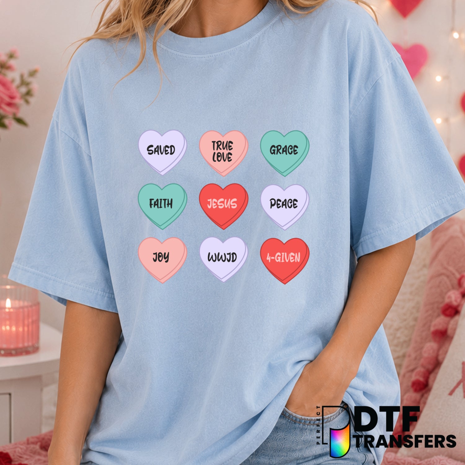 Religious Christian Conversation Hearts – Valentine's Day DTF Transfer (view 1 of 2) – by Perfect DTF Transfers – Premade...