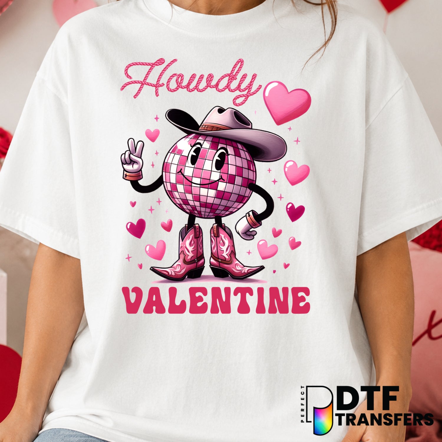 Retro Disco Ball Western Hearts – Valentine's Day DTF Transfer (view 1 of 2) – by Perfect DTF Transfers – Premade DTF Tran...