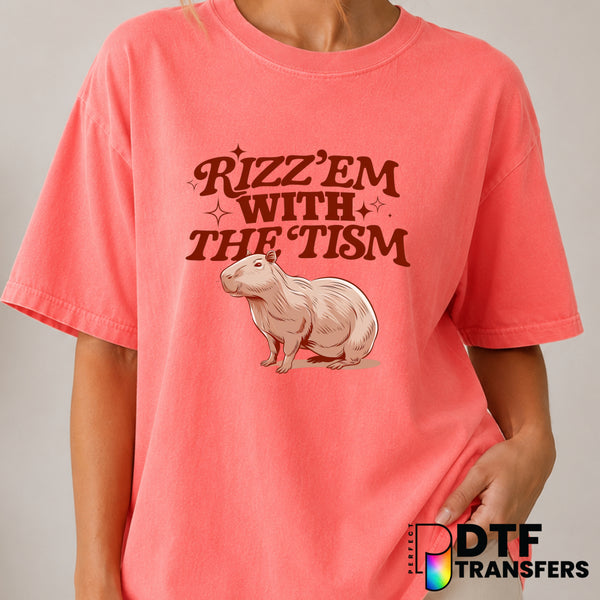 Rizz Em With The Tism Cabibarra Neurodiversity Autism Awareness – DTF Transfer (view 2 of 2) – by Perfect DTF Transfers –...