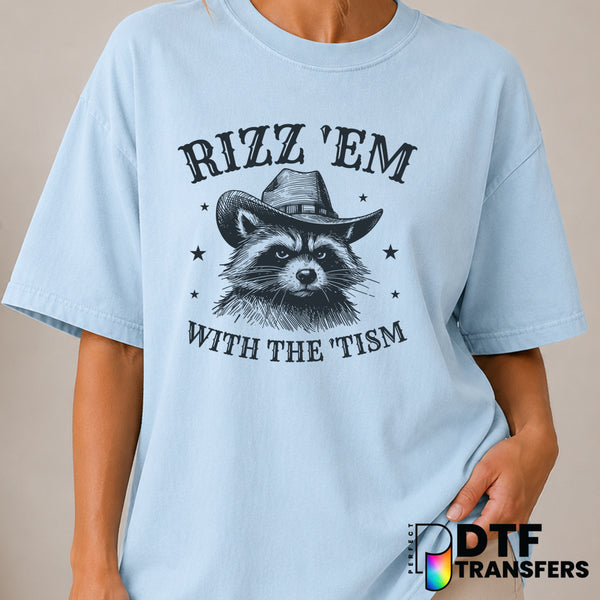 Rizz Em With The Tism Cowbot Neurodiversity – Autism Awareness DTF Transfer (view 1 of 2) – by Perfect DTF Transfers – Pre...