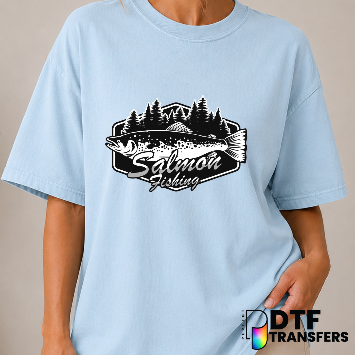 Salmon Fishing Tree – DTF Transfer (view 1 of 2) – by Perfect DTF Transfers – Premade DTF Transfers – Fishing, Outdoor