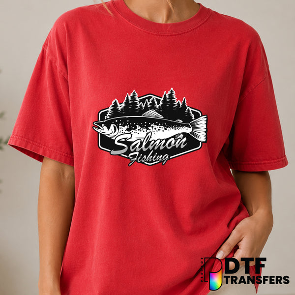 Salmon Fishing Tree – DTF Transfer (view 2 of 2) – by Perfect DTF Transfers – Premade DTF Transfers – Fishing, Outdoor