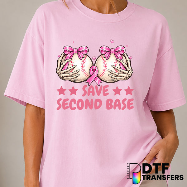 Save Second Base Breast Cancer Awareness DTF Transfer (view 2 of 2) – by Perfect DTF Transfers – Premade DTF Transfers – C...