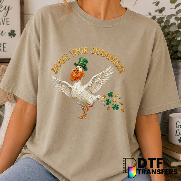 Shake Your Shamrocks Hand Painted Silly Goose – St. Patrick's Day DTF Transfer (view 1 of 2) – by Perfect DTF Transfers –...