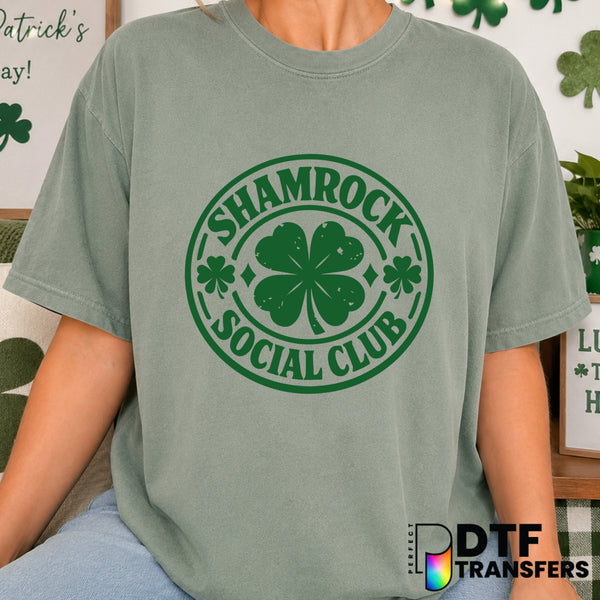Shamrock Social Club Grunge – St. Patrick's Day DTF Transfer (view 1 of 2) – by Perfect DTF Transfers – Premade DTF Transf...