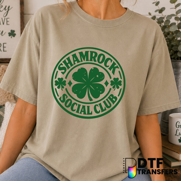 Shamrock Social Club Grunge – St. Patrick's Day DTF Transfer (view 2 of 2) – by Perfect DTF Transfers – Premade DTF Transf...