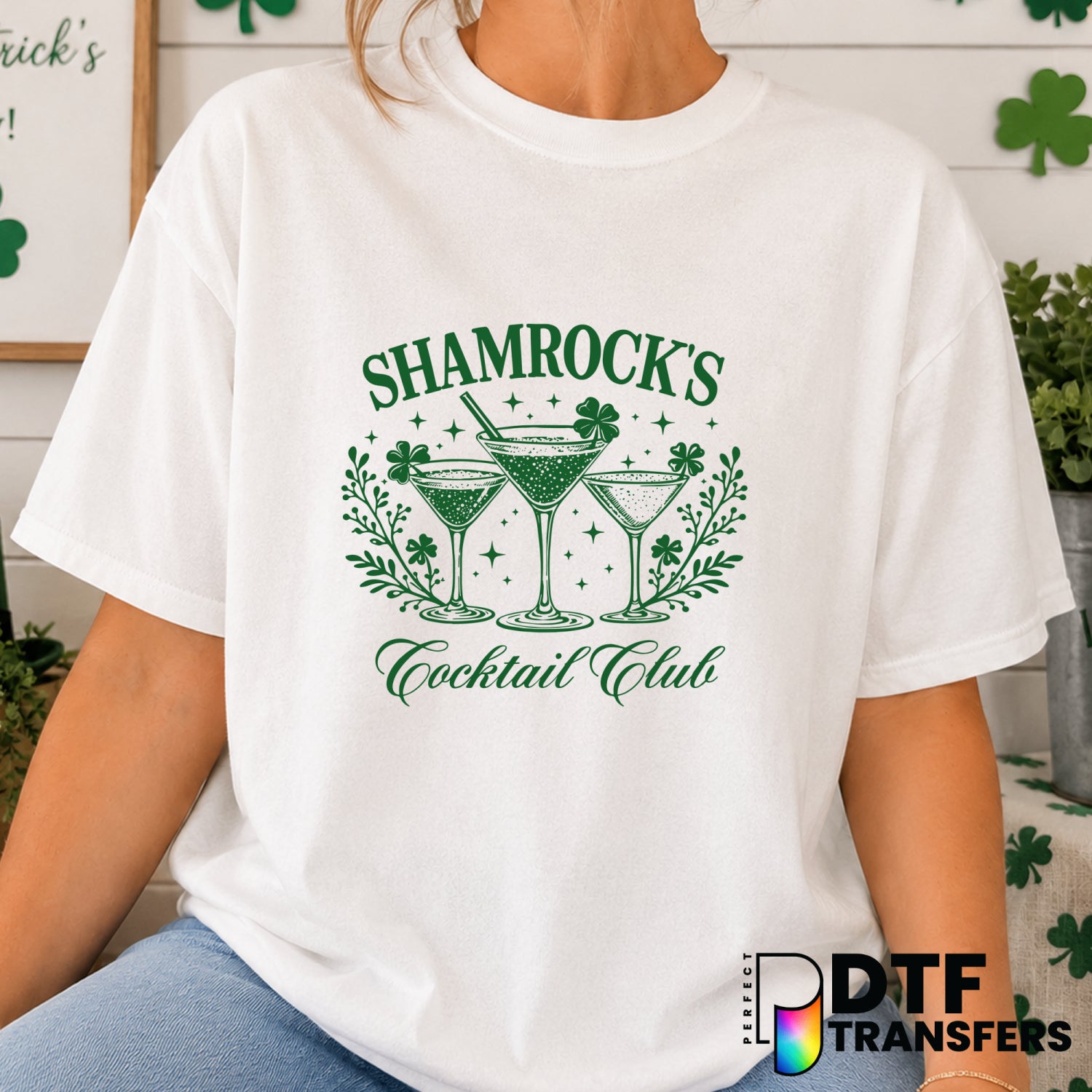 Shamrocks Cocktail Club – St. Patrick's Day DTF Transfer (view 1 of 2) – by Perfect DTF Transfers – Premade DTF Transfers...