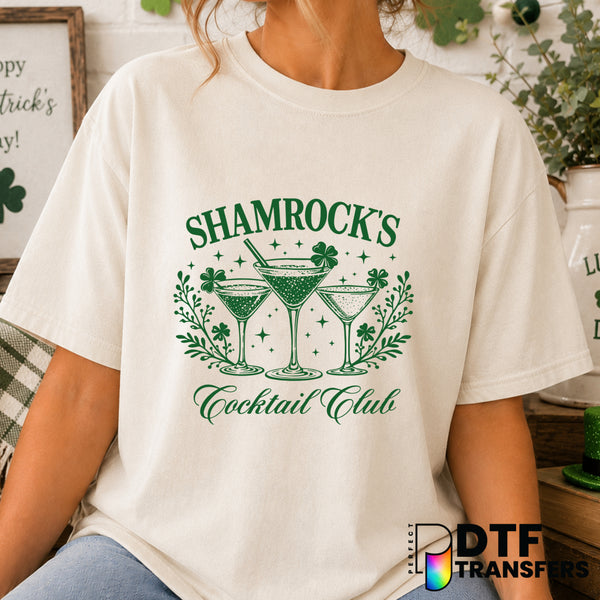 Shamrocks Cocktail Club – St. Patrick's Day DTF Transfer (view 2 of 2) – by Perfect DTF Transfers – Premade DTF Transfers...