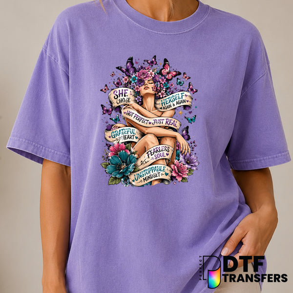 She Chose Herself Again and Again – Mental Health Awareness DTF Transfer (view 1 of 2) – by Perfect DTF Transfers – Premad...
