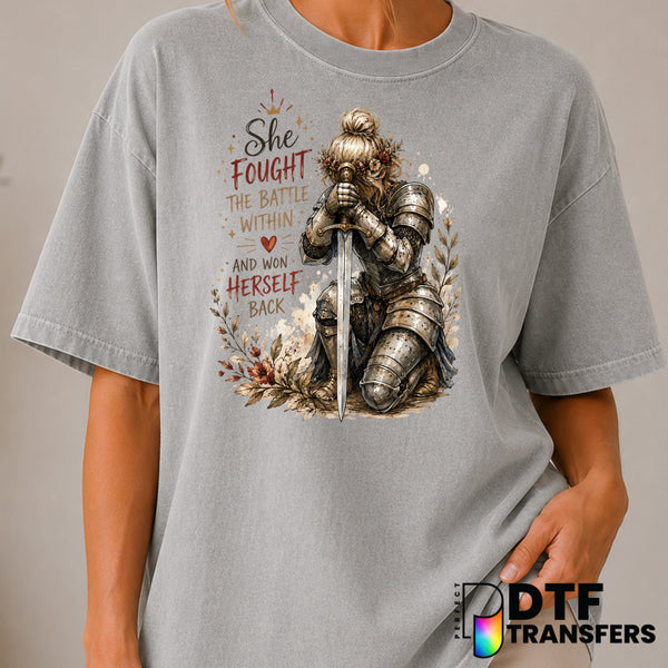 She Fought A Battle From Within – Mental Health Awareness DTF Transfer (view 1 of 2) – by Perfect DTF Transfers – Premade...