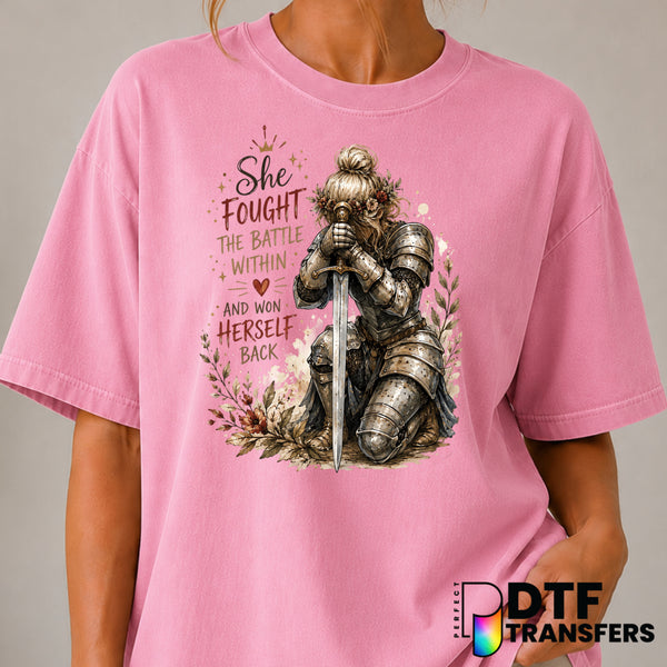 She Fought A Battle From Within – Mental Health Awareness DTF Transfer (view 2 of 2) – by Perfect DTF Transfers – Premade...