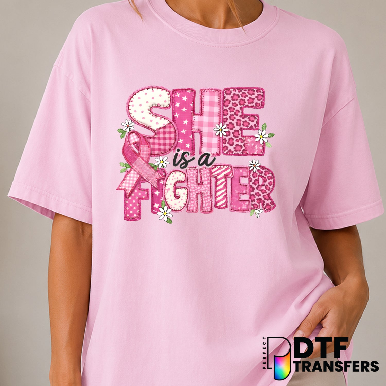 She Is A Fighter – Cancer Awareness DTF Transfer (view 1 of 2) – by Perfect DTF Transfers – Premade DTF Transfers – Cancer...