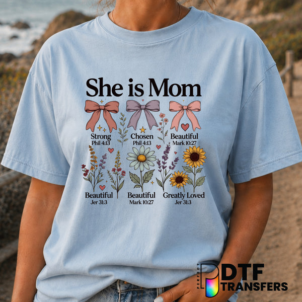 She is CLOTHED with strength & dignity Proverbs 31:25 MOM – Mother's Day DTF Transfer (view 1 of 2) – by Perfect DTF Trans...