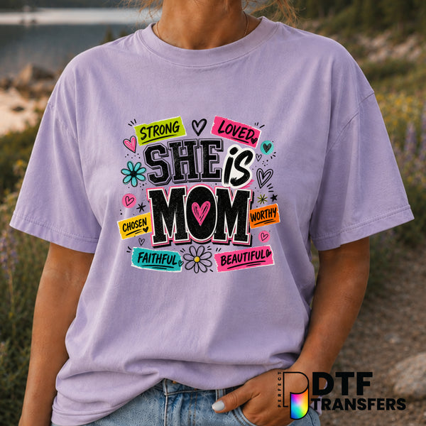 She Is Mom Floral Grunge – Mother's Day DTF Transfer (view 2 of 2) – by Perfect DTF Transfers – Premade DTF Transfers – Mo...