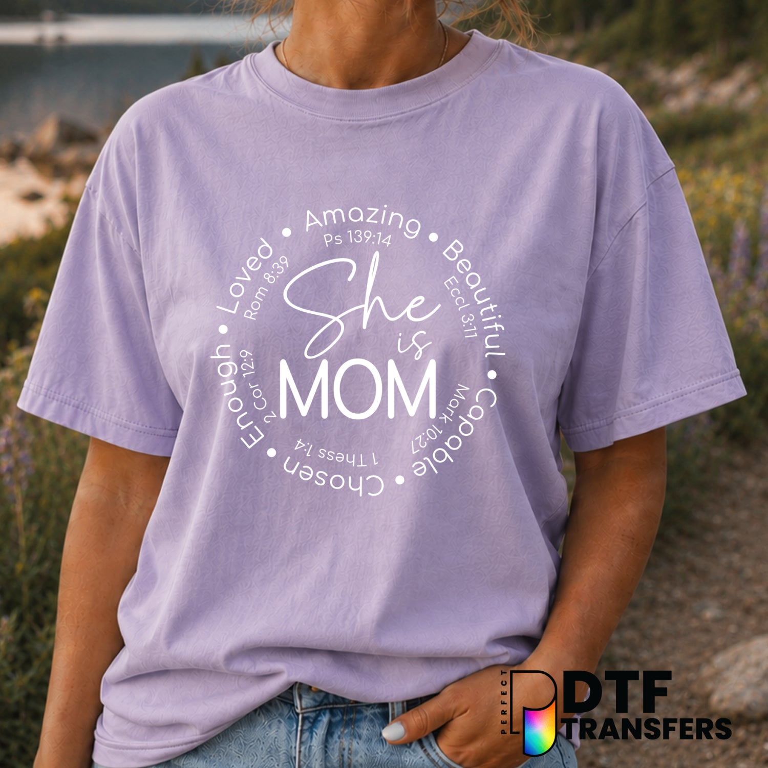 SHE IS MOM Mother's Day – DTF Transfer (view 1 of 2) – by Perfect DTF Transfers – Premade DTF Transfers – Mother's Day, Mom
