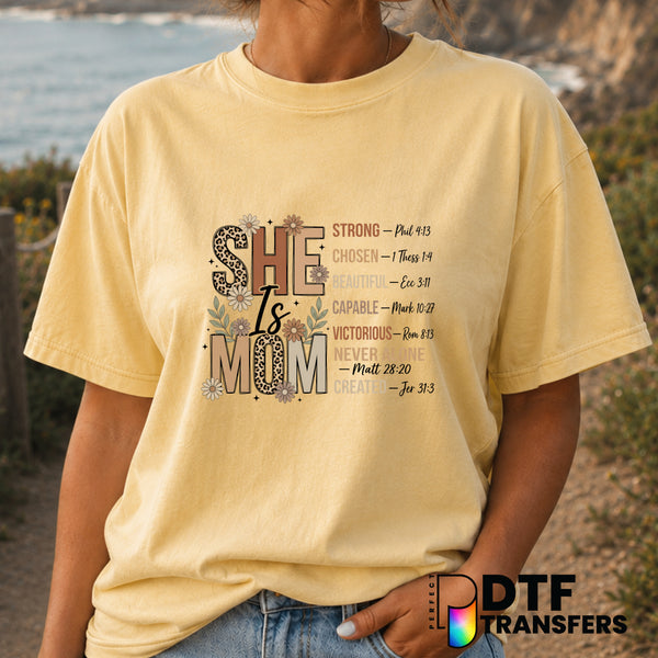 She Is Mom – Mother's Day DTF Transfer (view 1 of 2) – by Perfect DTF Transfers – Premade DTF Transfers – Mother's Day, Mom