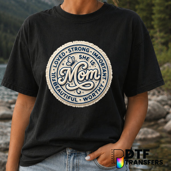 She Is Mom – Mother's Day DTF Transfer (view 1 of 2) – by Perfect DTF Transfers – Premade DTF Transfers – Mother's Day, Mom