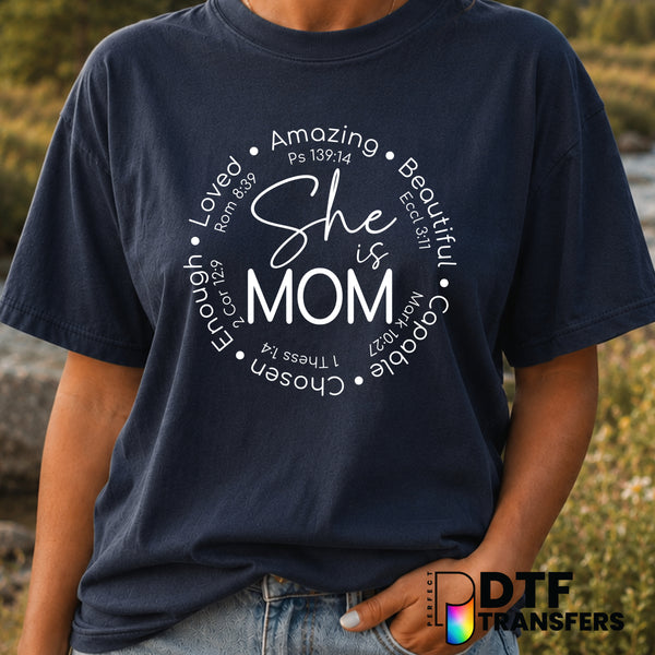 SHE IS MOM Mother's Day – DTF Transfer (view 2 of 2) – by Perfect DTF Transfers – Premade DTF Transfers – Mother's Day, Mom