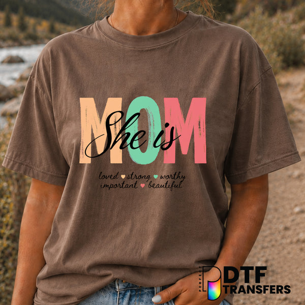 She Is Mom – Mother's Day DTF Transfer (view 2 of 2) – by Perfect DTF Transfers – Premade DTF Transfers – Mother's Day, Mom